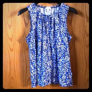 Michael Kors blue floral tank w tie in front